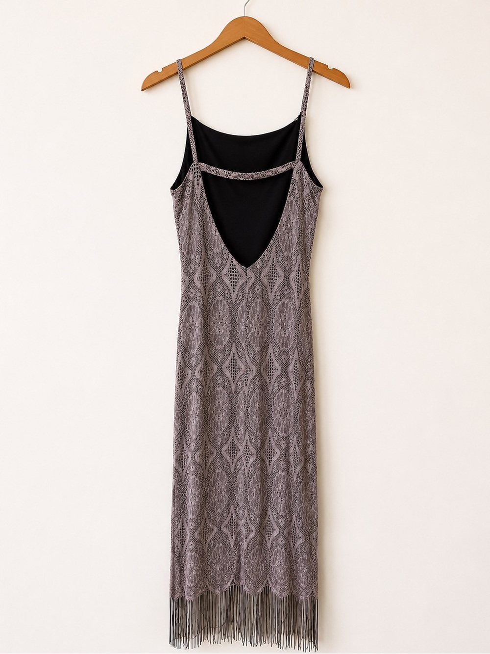Vintage Fairweather Lavender Lace Fringe Midi Boho Sleeveless Festival Dress - Picture 3 of 10